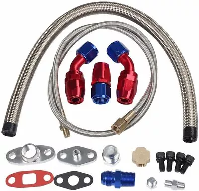 For T3 T4 T04E T60 T61 T70 Turbo Charger Oil Drain Return+Feed Line Complete Kit • $36.99