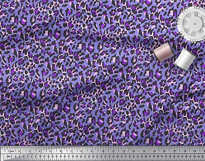 Soimoi Purple Cotton Poplin Fabric Leopard Animal Skin Print Fabric-uWV • $9