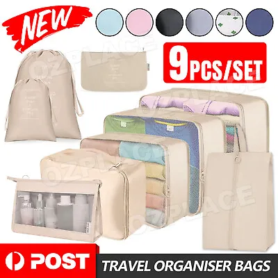 $18.95 • Buy 9PCS Storage Bag Travel Packing Cubes Pouches Luggage Organiser Clothes Suitcase