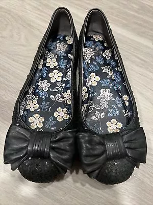 $45 • Buy Tory Burch Black Sequin Bow Flats Size 8.5