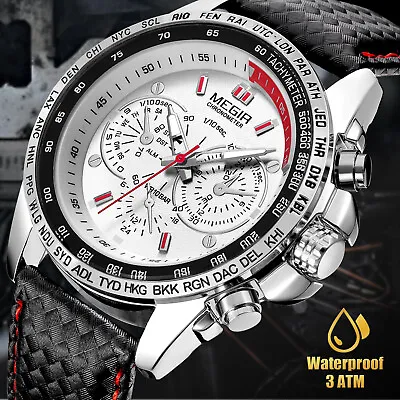 Waterproof MEGIR Men's Stainless Steel Analog Sports Quartz Military Wrist Watch • $13.98