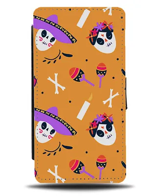 Orange Halloween Sugar Skull Mexican Pattern Flip Wallet Case Sombrero M734A • £19.99