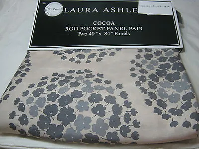 New Laura Ashley COCOA Rod Pockets  Window Panels 2 (40x84) Flowers ~ Gray/Tan • £53.03