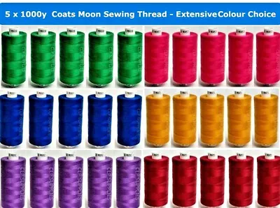 £8.99 • Buy Coats Moon Thread Tkt120 Premier Polyester Sewing & Overlocking 5 X1000y Reels