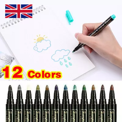 Acrylic Paint Marker Pens Permanent For Glass Plastic Fabric Stone Wood 12 Color • £4.49