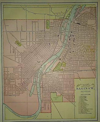 Vintage 1899 Atlas Map ~ SAGINAW MICHIGAN ~ Old Antique Original ~ Free S&H • $17.75