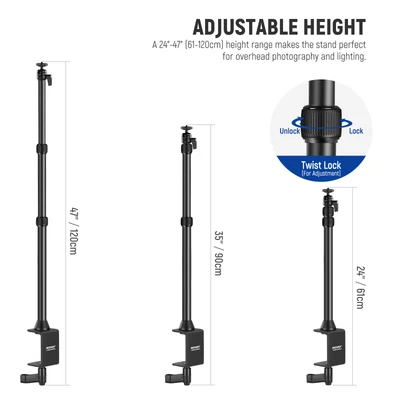NEEWER Camera Desk Mount Stand With Two Auxiliary Holding Arms Tabletop C Clamp • $63.89