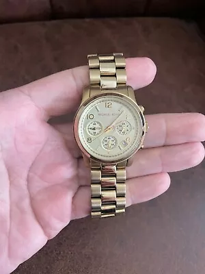 Michael Kors Mid-Size Runway MK5055 Wrist Watch For Women Gold • $45