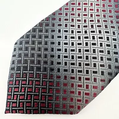 Alexander Julian Mens Tie Necktie Silver Red Checkered Skinny Classic Length • $5.97