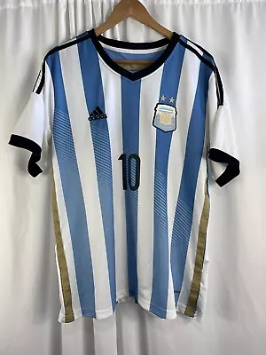 Argentina Home Jersey Messi #10 Large 2014 ALBICELESTE Adidas Sz Large • $49.99