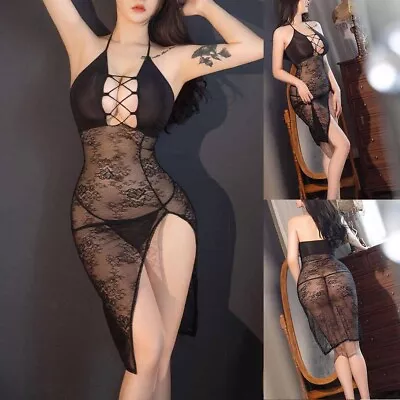 Women's Sleepwear Short Sleeve Shiny Cheongsam Qipao Transparent Dress • $21.51