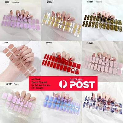 Semi Cured Gel Nail Sticker Full Wrap 22pcs Self Adhesive Nail Art Decal AU • $4.99