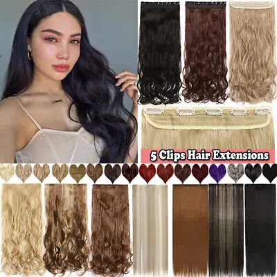 $14.20 • Buy Clip In Real Natural As Human Hair Extensions One Piece 3/4 Full Head 5 Clips US