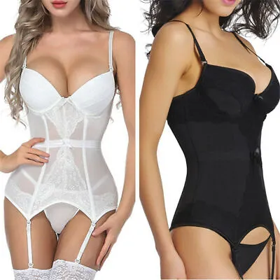 Sexy White Soft Basque Suspenders Corset Tops Garters Lingerie Underwear Black/ • £6.82