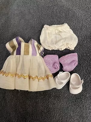 Vintage 1950's Vogue  Ginny Doll Outfit White Organdy With Stripes Purple Socks • $20.50