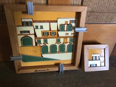Vintage Montserrat Souvenir Barcelona Spain Wood Framed Tile Set Unusual • $14.99