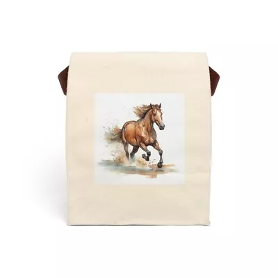 Canvas Lunch Bag With Strap. Hand Drawn Running Horse • £26.26