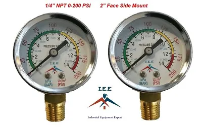 $13.79 • Buy 2 Air Compressor Pressure/Hydraulic Gauge 2  Face Side Mount 1/4  NPT 0-200 PSI