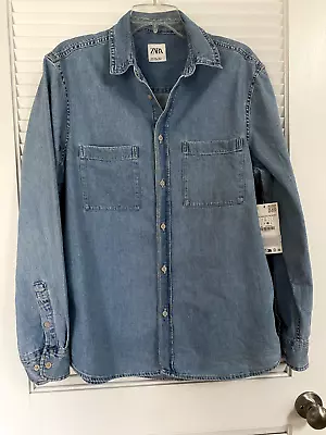 Zara Women's Jean Button Up Long Sleeve Shirt Size L Nwt • $22