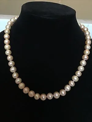 Vintage 19  Strand Cultured 7.2 MM Pearls Necklace 14k Gold Clasp/Pink Hue • $275