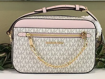 Michael Kors Jet Set Large Zip Chain Crossbody Bag Vanilla Signature Blush Pink • $87.99