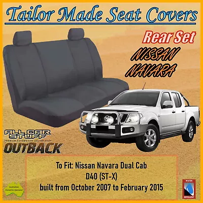 Grey Canvas Rear Seat Covers For Nissan Navara D40 ST-X; 10/2007 To 02/2015 • $128.99