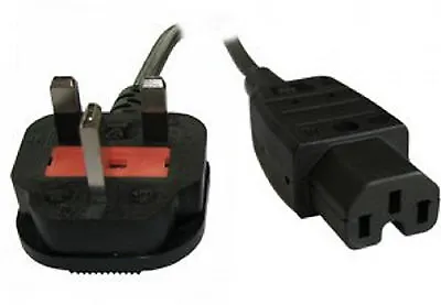 Power Hot Cable UK Mains Fused Plug To IEC C15 Female Socket 13 Amp 2m 2 Metres • £7.46