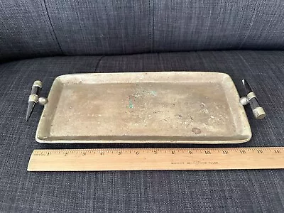 Vintage Dimpled Metal Tray With Buffalo Horn Handles Antique Mid Century Modern • $65