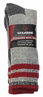 Wolverine 2-Pair Men's Cushioned Wool Socks   Gray/Red • $15.98