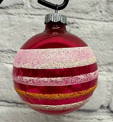 Vtg Shiny Brite Christmas Ornament Glass  Red Mica Stripes 3” • $18