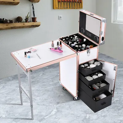 Bluetooth Nail Art Train Trolley Case Fold Manicure Nail Table Mirrored Drawer • £49.95