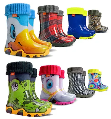 Wellies Rain Kids Baby Wellington Waterproof Snow Boots Lining Socks Children • £13.99