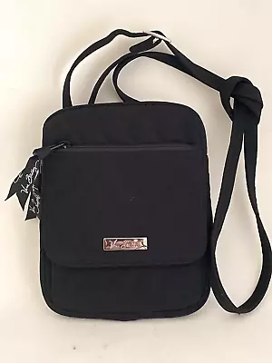 VERA BRADLEY Crossbody Hipster Purse Solid Black Quilted Bag Front Flap Zip 8  • $18.99