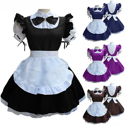 Women's Maid Cosplay Uniform Skirt Outfit Dress Costume Headwear Apron Dress D • $29.36