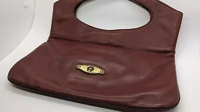 Vintage Collectible Aigner Foldover Handbag Clutch Signature Oxblood Leather • $38