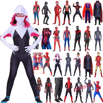 Superhero Spiderman Cosplay Costume Fancy Dress Up Halloween Playsuit Adult Kids • £20.49