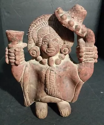 Vintage Aztec Inca Mayan Mexico Statue Terracotta Clay Detailed Folk Art Statue  • $24