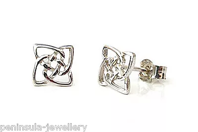 9ct White Gold Celtic Studs Earrings Gift Boxed Made In UK Birthday Gift • £50.99