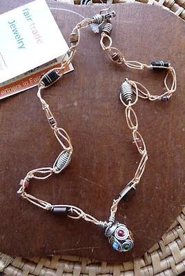 $16.99 • Buy African Jewelry Silver Wire Coil Pendant Beads Necklace
