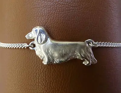 Sterling Silver Long Hair Dachshund Standing Study Anklet • $94