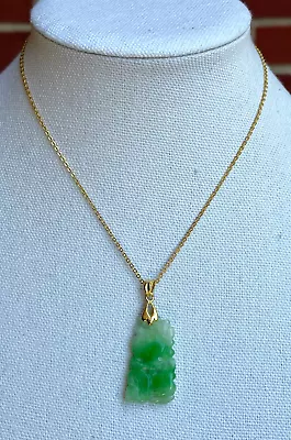 $75 • Buy Vintage 18k Gold Filled 16  Necklace Estate Chinese Carved Jadeite Jade? Pendant