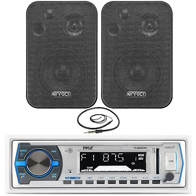 Pyle Marine AM FM USB Bluetooth ReceiverBlk Enrock 4  Box Speakers Antenna • $101.49