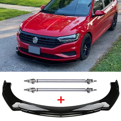 For VW Jetta MK6 MK7 Gloss Front Bumper Lip Splitter Chin Spoiler + Strut Rods • $99.28