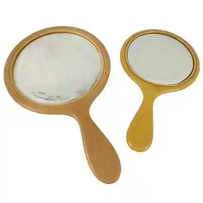 Pair Of Vintage 1940s Bakelite Vanity Round Hand Held Beveled Mirrors 11  9  • $18