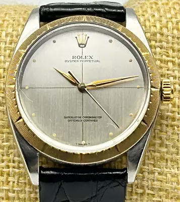 Vintage Rolex Zephyr Oyster Perpetual Swiss Watch Gold Bezel Box Runs (ar) • $2750