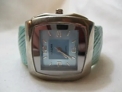 Magna Wristwatch Rectangular Face Silver Tone Blue Cuff Band • $28