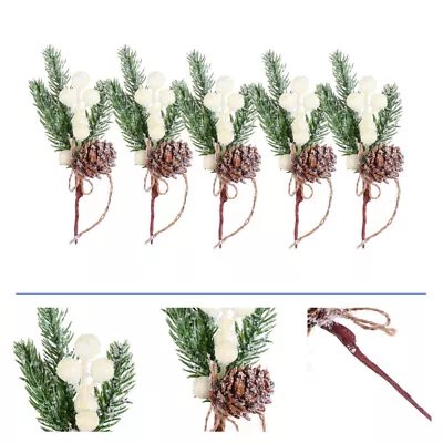  5 Pcs Christmas Imitation Berries Plastic White Decor Pine Needles For Wreath • £10.39