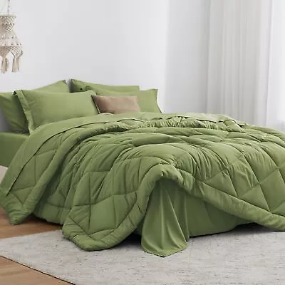 Twin Comforter Set Olive Green 5 Pieces Twin Bed In A Bag All Season Twin Bed... • $57.68