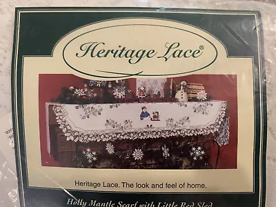 Heritage Lace Holly Table Mantle Scarf With Little Red Sled New! Made In USA • $22.99