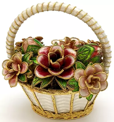 Enameled Metal Flower Basket Cloisonne Vintage Dillard's Decor 2002 • $19.99